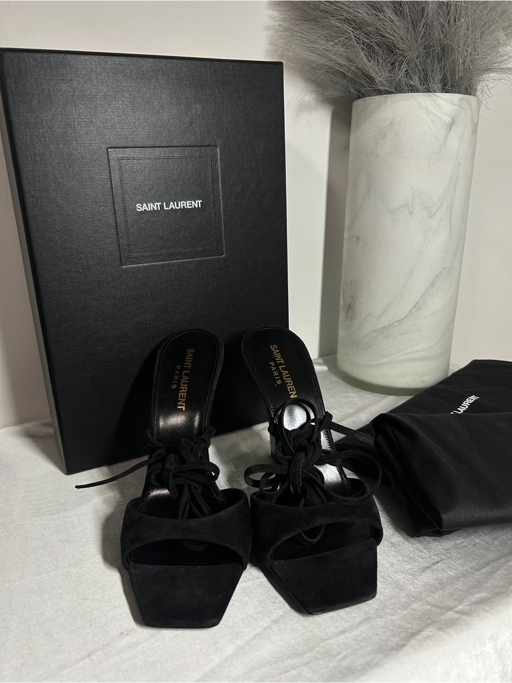 Saint Laurent Black Suede Vitti Wrap Around Sandal - Picture 8 of 8